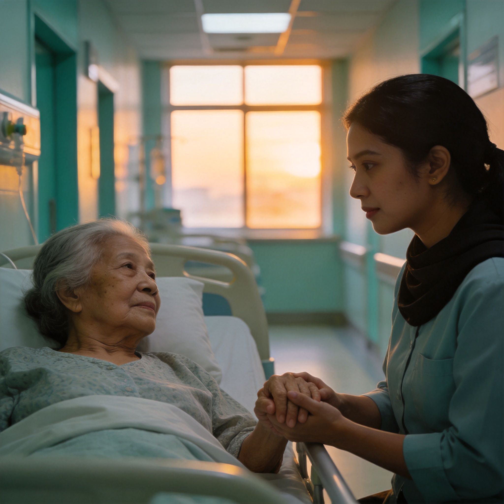 Malaysian family at hospital bedside