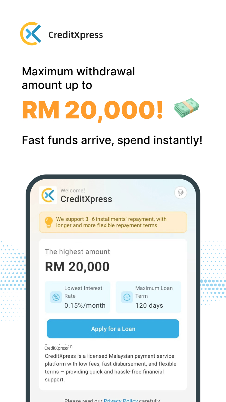 Choose your loan amount up to RM 20,000